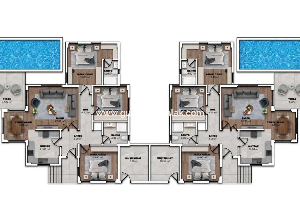 Muğla Ortacada Sarigerme And Center Close To 3 1 Villa For Sale