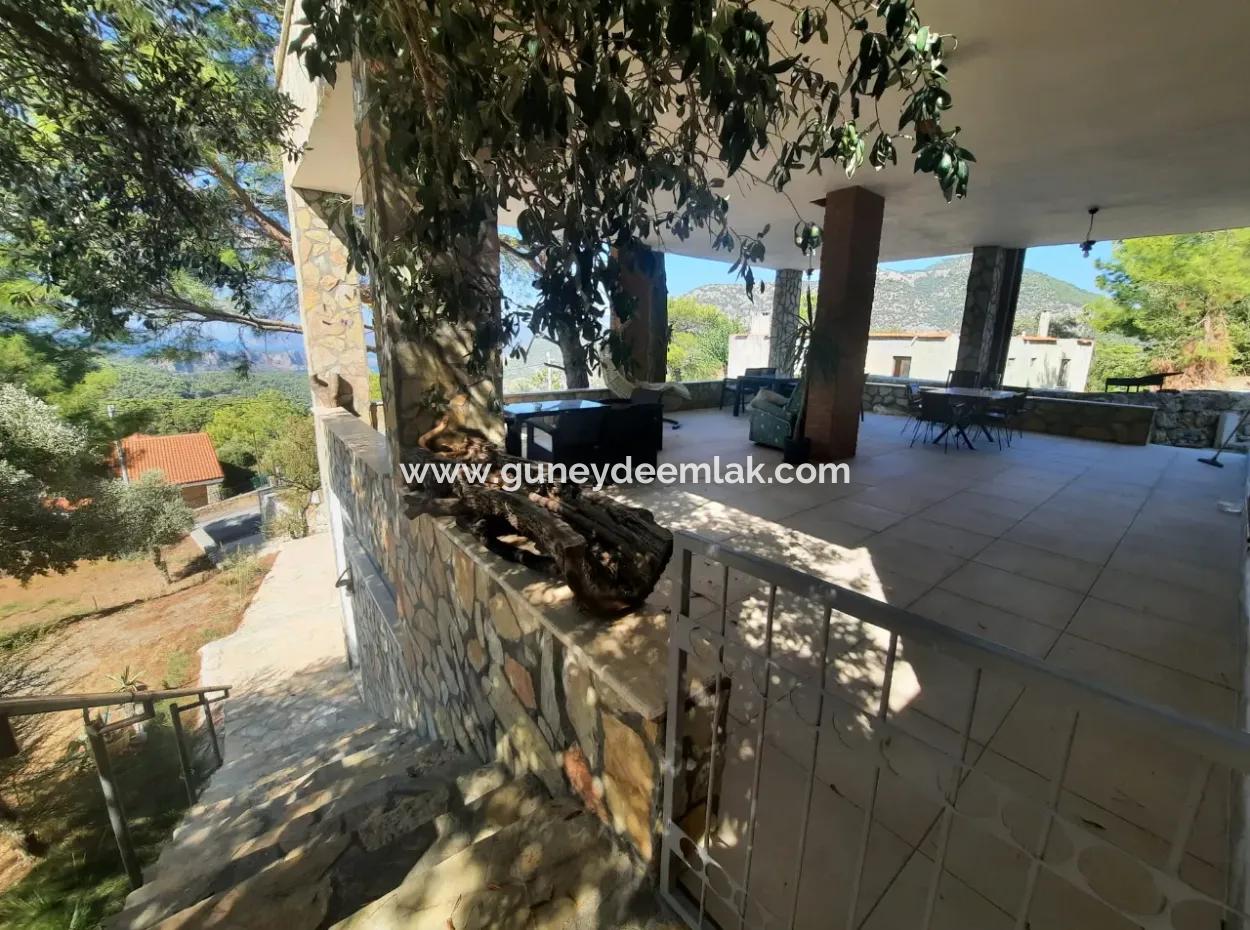 Muğla Dalyan Gökbelde Sea View, Swimming Pool, 1800 M2 Land 2 1 Furnished Stone House For Sale
