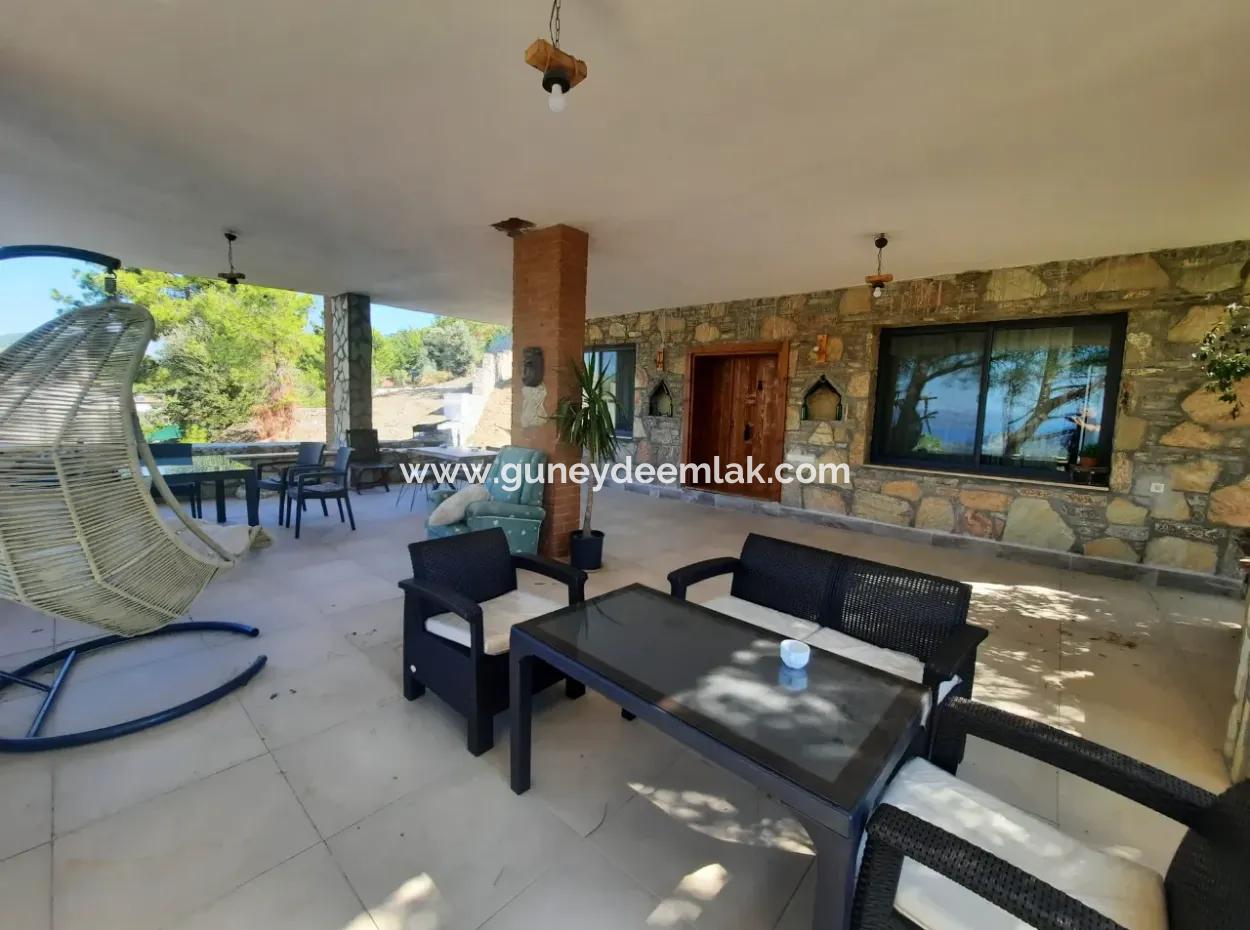 Muğla Dalyan Gökbelde Sea View, Swimming Pool, 1800 M2 Land 2 1 Furnished Stone House For Sale