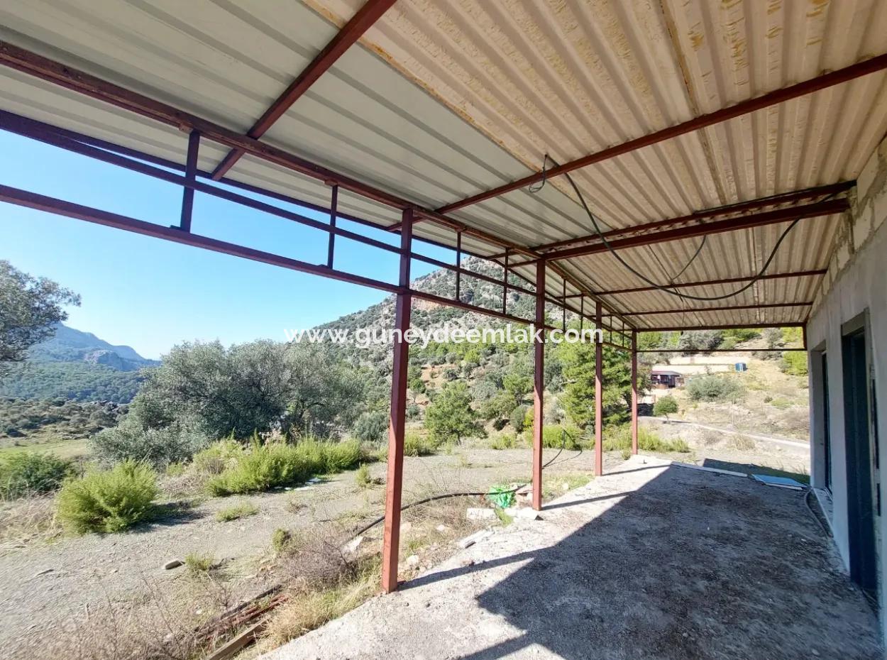 Ortaca Gökbel De  763 M2 Arazide, Kaba İnşaat 70 M2, 2+1 Prefabrik Ev Satılık